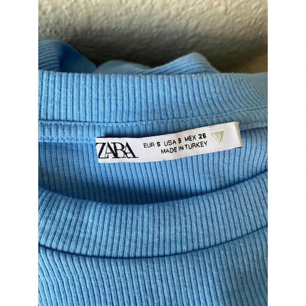 Zara Ruched Ribbed Top Blue - Picture 12 of 13